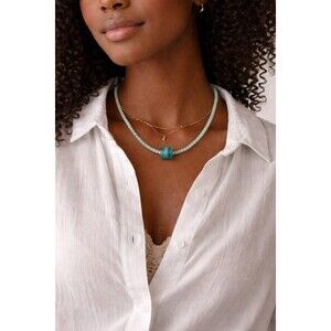 Women's Fashion Jewelry Aqua Teal Collar Beaded Necklace Glass Beads 20” Beachy